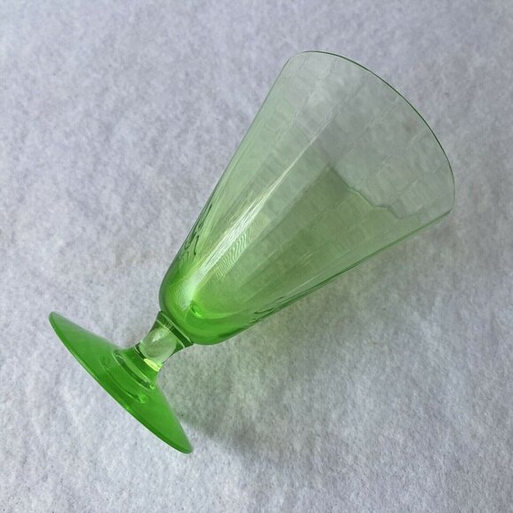 Green Uranium Glass Depression Cup Parfait Footed Panel Optic Fluted Vintage - Picture 9 of 12